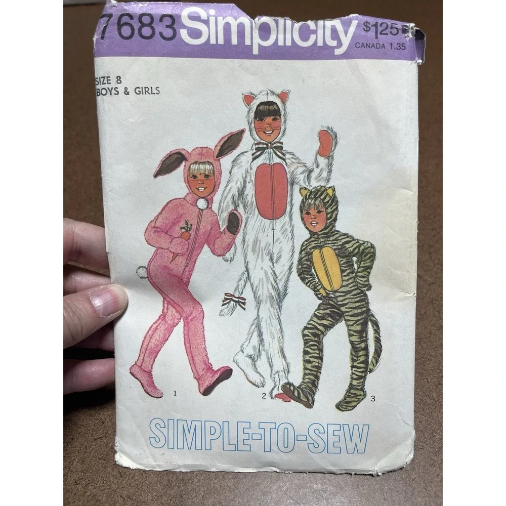 Simplicity 7683 Pattern Halloween Costume Kids Bunny Or Cat Size 8